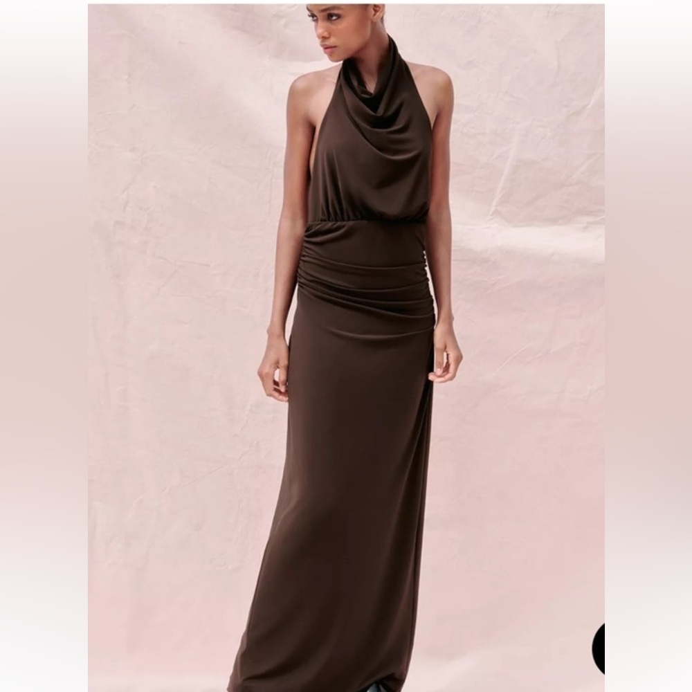 EUC ZARA Long Open Back Halter Dress.